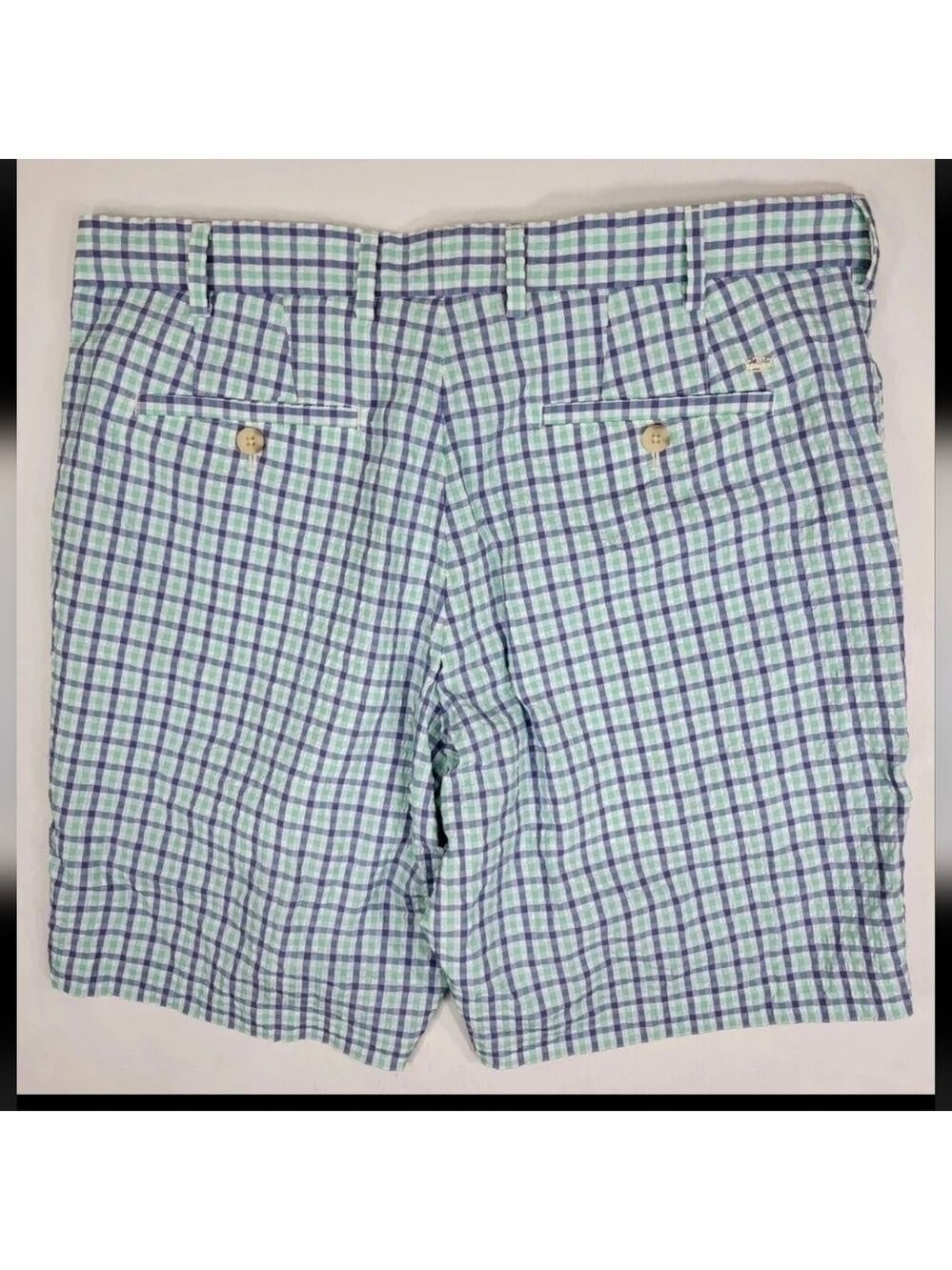 ⛳️ PETER MILLAR FEATHERWEIGHT Golf Shorts Performance Blue Green White Plaid 34 - Picture 3 of 7